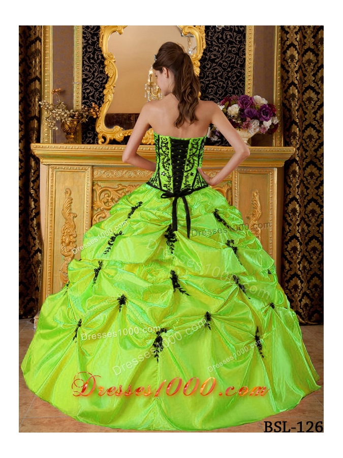 Cute Strapless Long Embroidery 2014 Puffy Quinceanera Dresses
