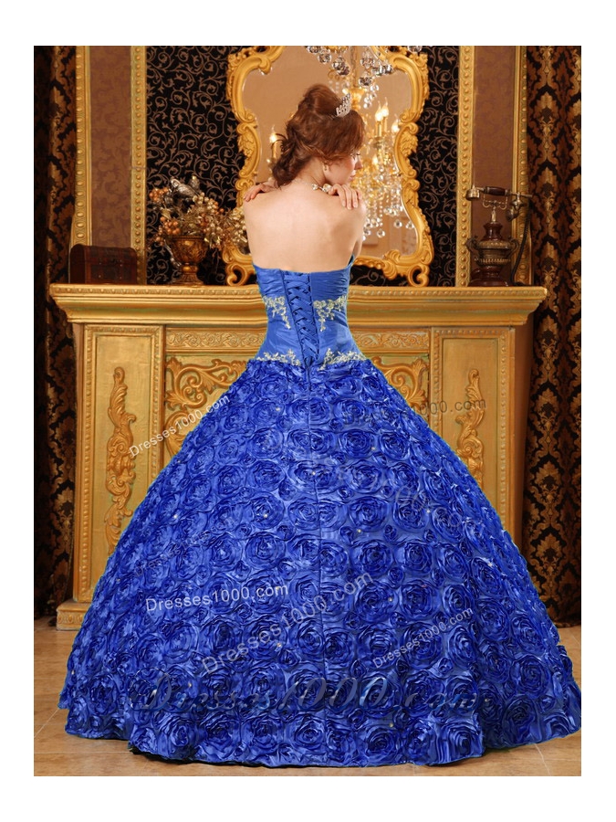 Elegant Blue Puffy Sweetheart Appliques 2014 Quinceanera Dress