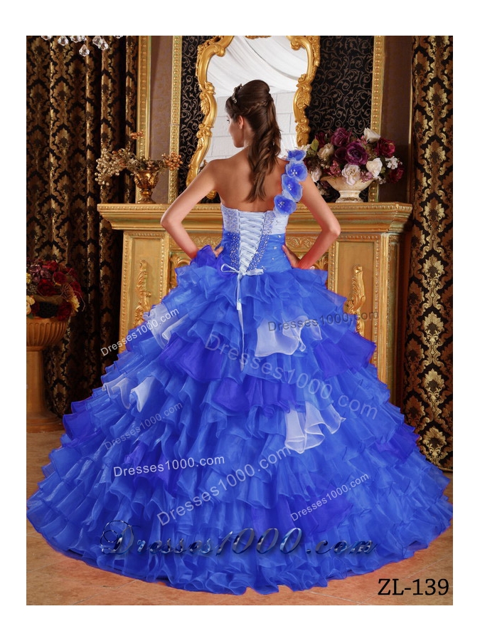 Elegant One Shoulder Ruffled Layers and Beading 2014 Quinceanera Dress