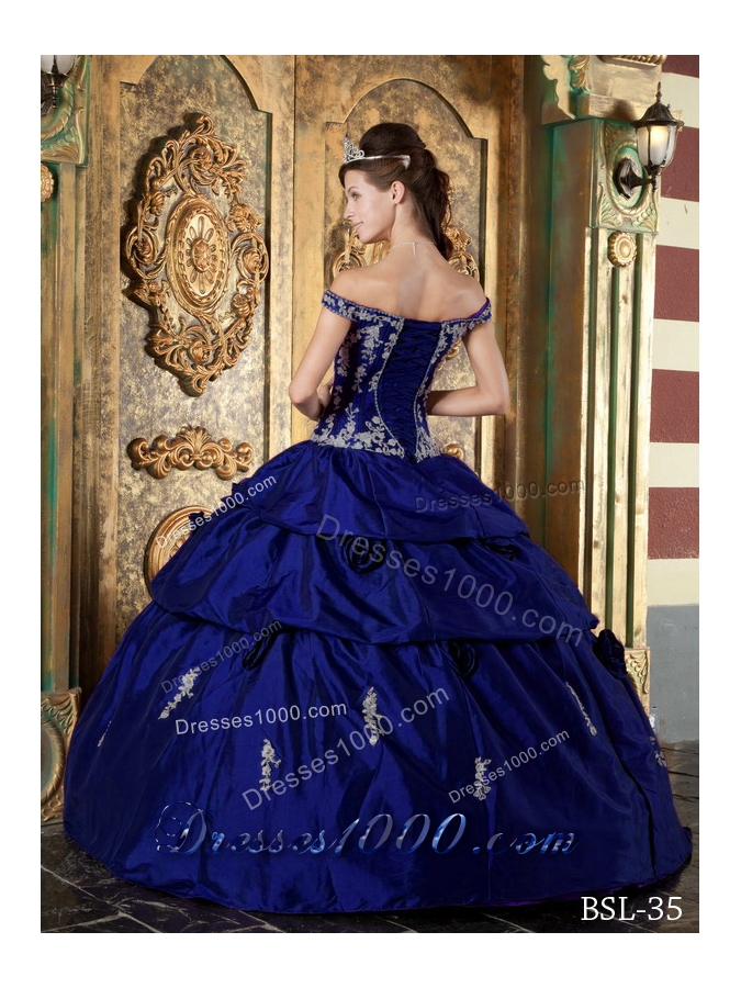 New Style Royal Blue Off The Shoulder Appliques Quinceanera Dress