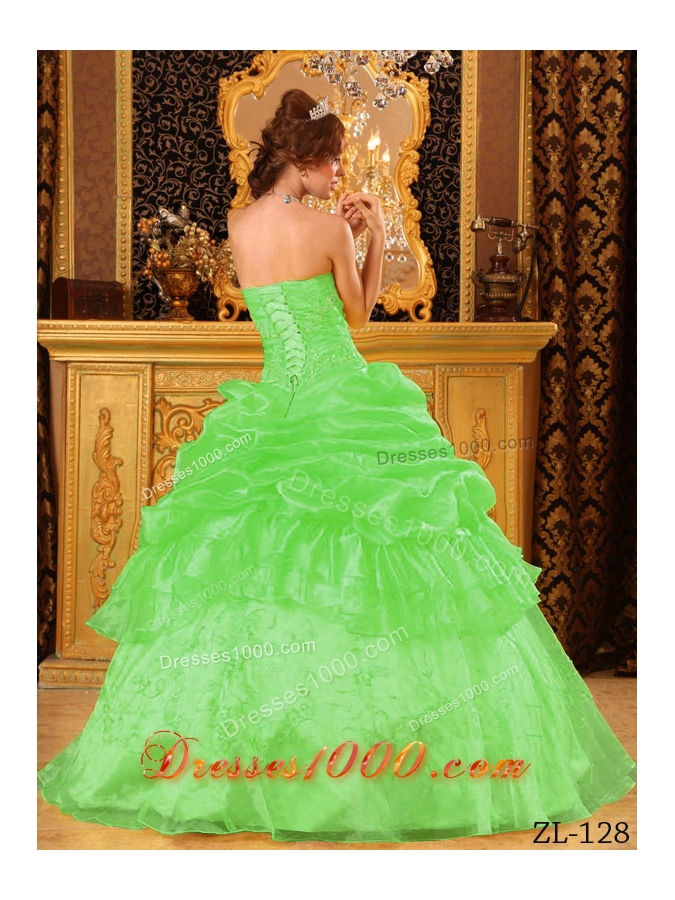 Pretty Spring Green Princess Strapless Appliques Sweet 15 Dresses