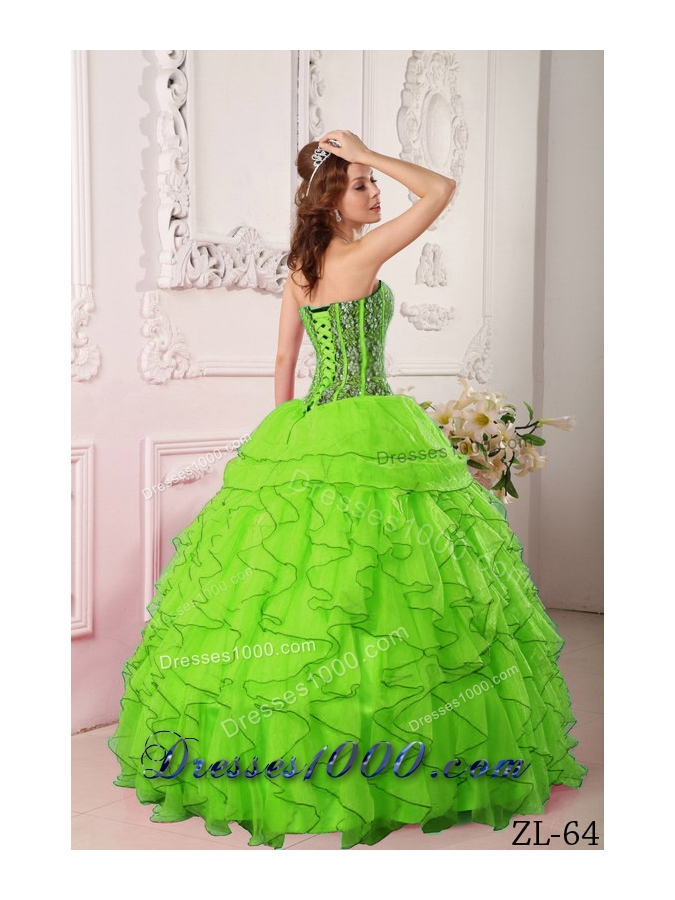 Pretty Spring Green Puffy Sweetheart Beading Quinceanera Dress