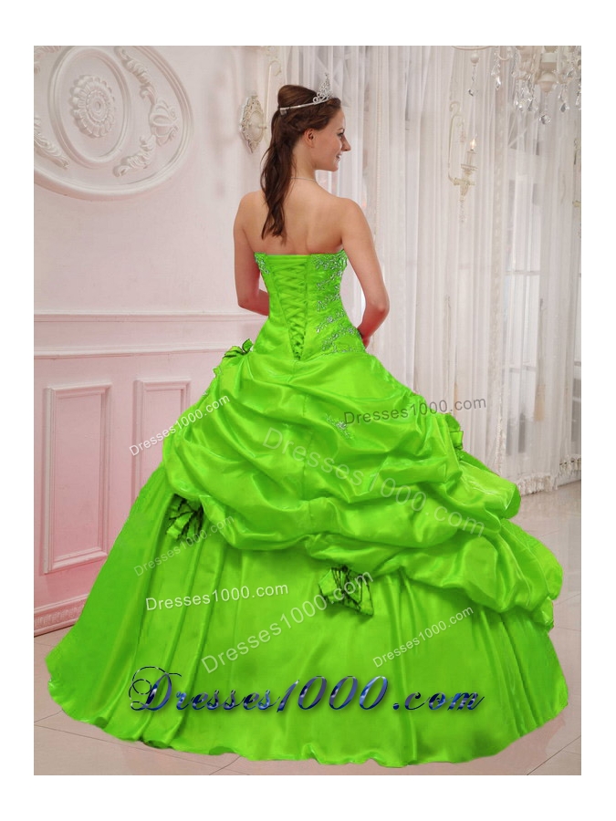 Puffy Sweetheart Appliques Quinceanera Dresses in Spring Green