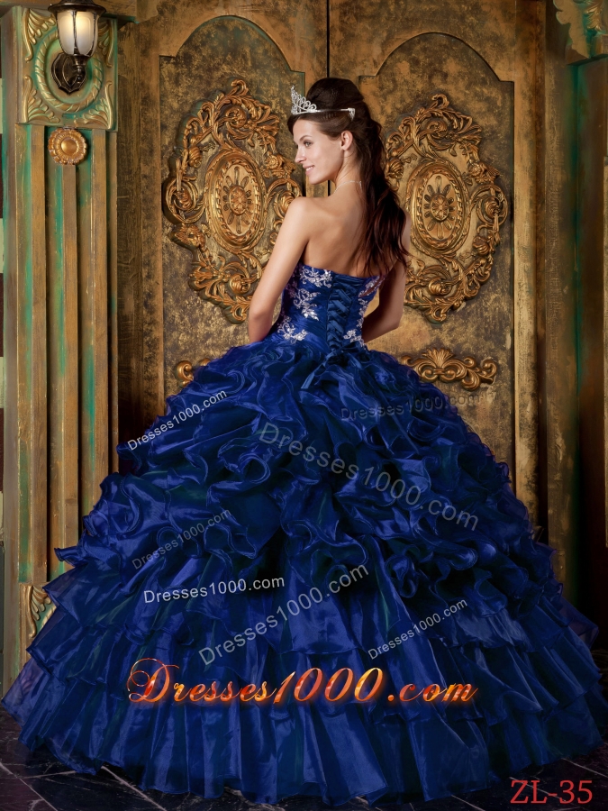Romantic Dark Blue Puffy Strapless Ruffles Quinceanera Dresses