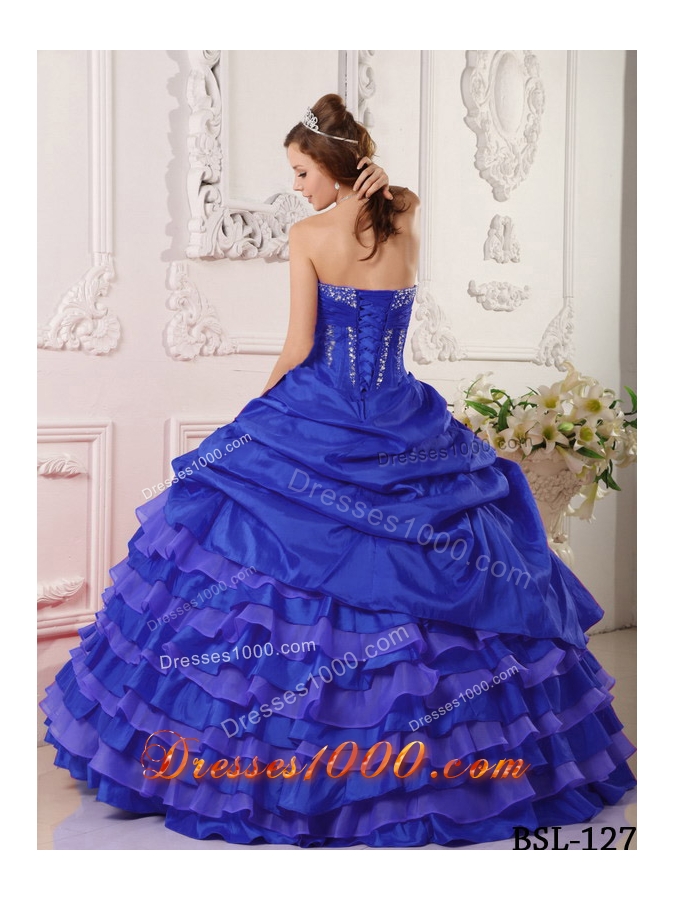 Romantic Royal Blue Puffy Strapless with Beading Quinceanera Dress for 2014
