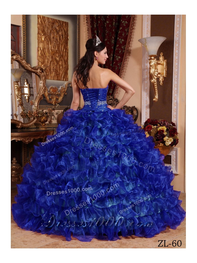 Royal Blue Puffy Sweetheart 2014 Beading Quinceanera Dress with Ruffles