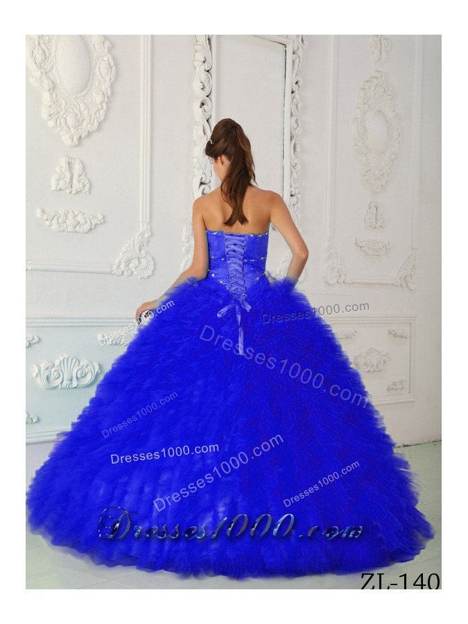 Royal Blue Puffy Sweetheart with Beading Quinceanera Dress for 2014