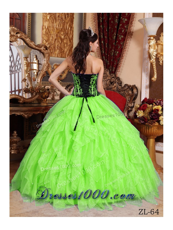 Simple Sweetheart Embroidery with Beading Ruffles Quinceanera Dresses with Ruffles
