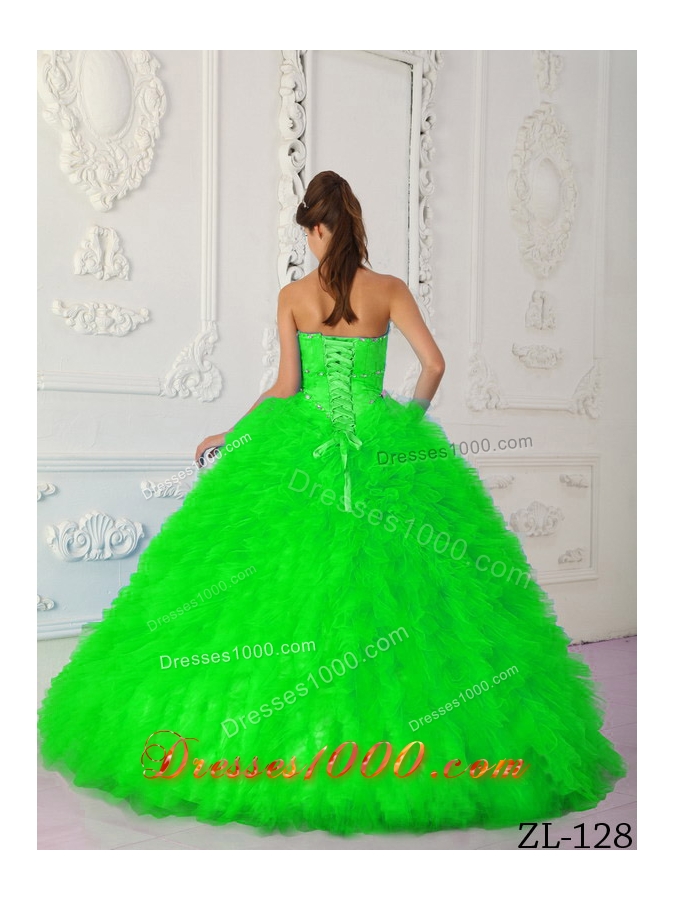 Spring Green Ball Gown Beading Long Quinceanera Dresses with Sweetheart