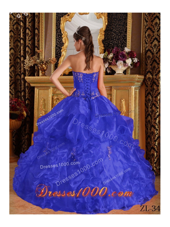 Sweet Blue Puffy Strapless for 2014 Appliques Quinceanera Dresses