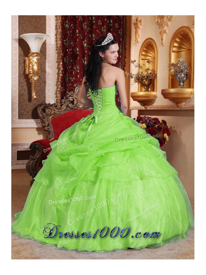2014 Ball Gown Organza Beading Quinceanera Dresses with Strapless