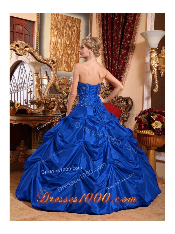 2014 Pretty Royal Blue Strapless Beading Quinceanera Dress with Pick-ups