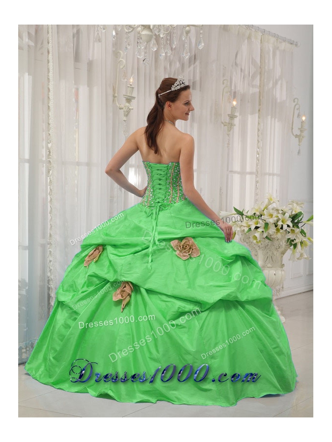 2014 Puffy Strapless Beading and Hand Flowers Sweet 16 Dresses