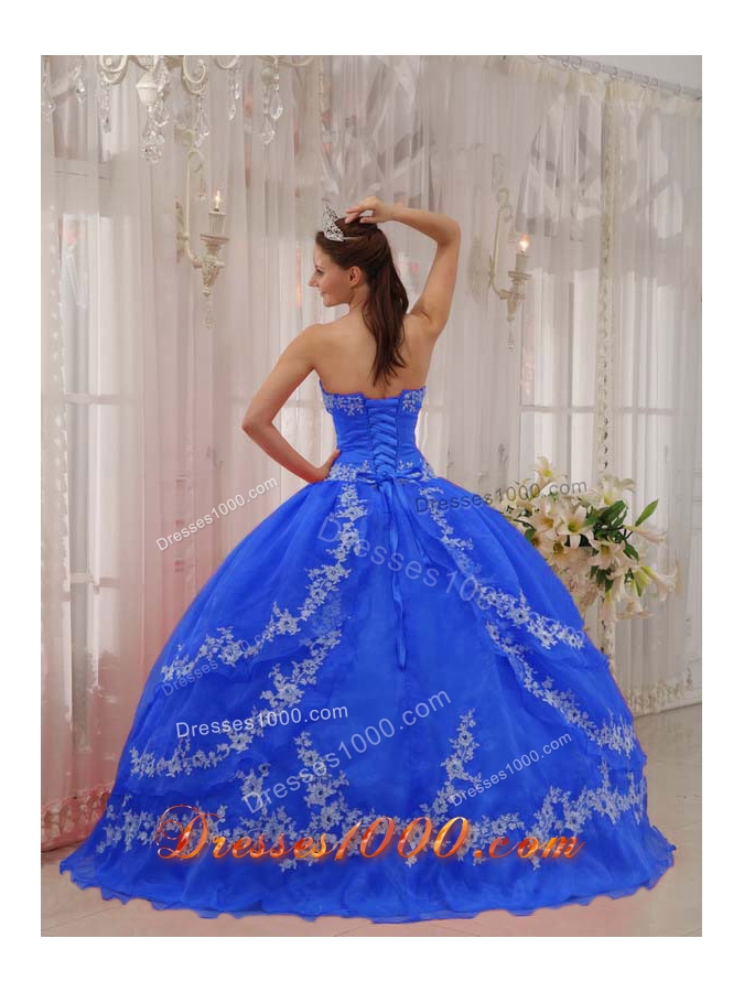 2014 Puffy Sweetheart Appliques Long Quinceanera Dresses