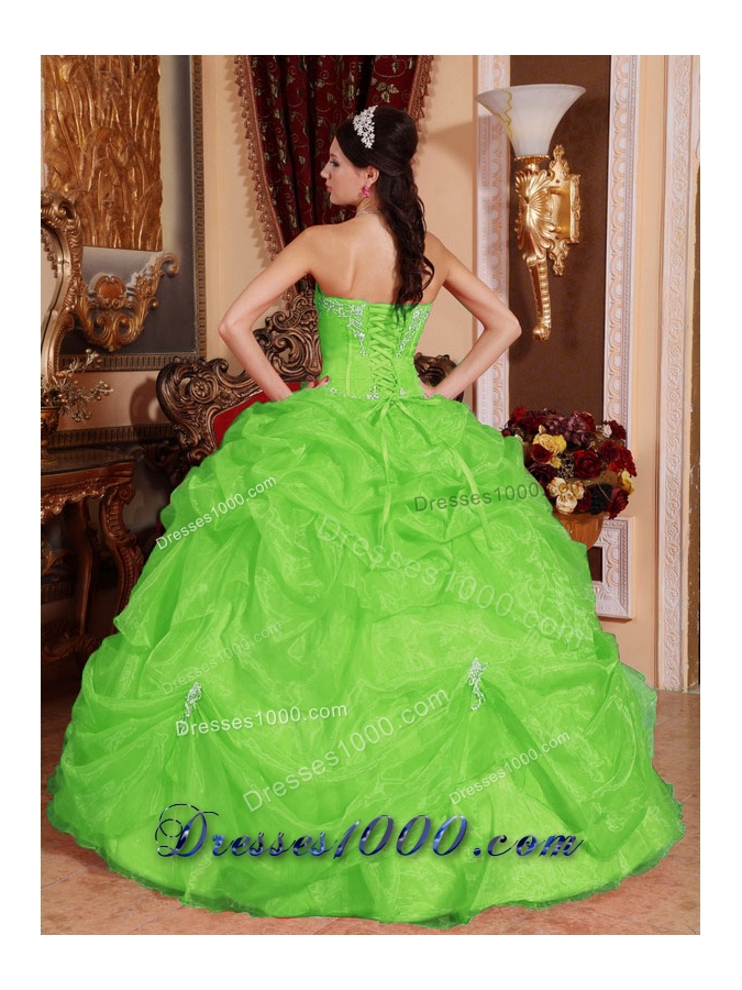 2014 Puffy Sweetheart Beading Quinceanera Dresses in Spring Green