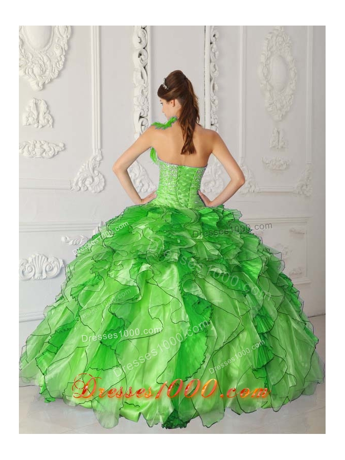 2014 Simple Strapless Satin and Organza Beading Long Quinceanera Dresses