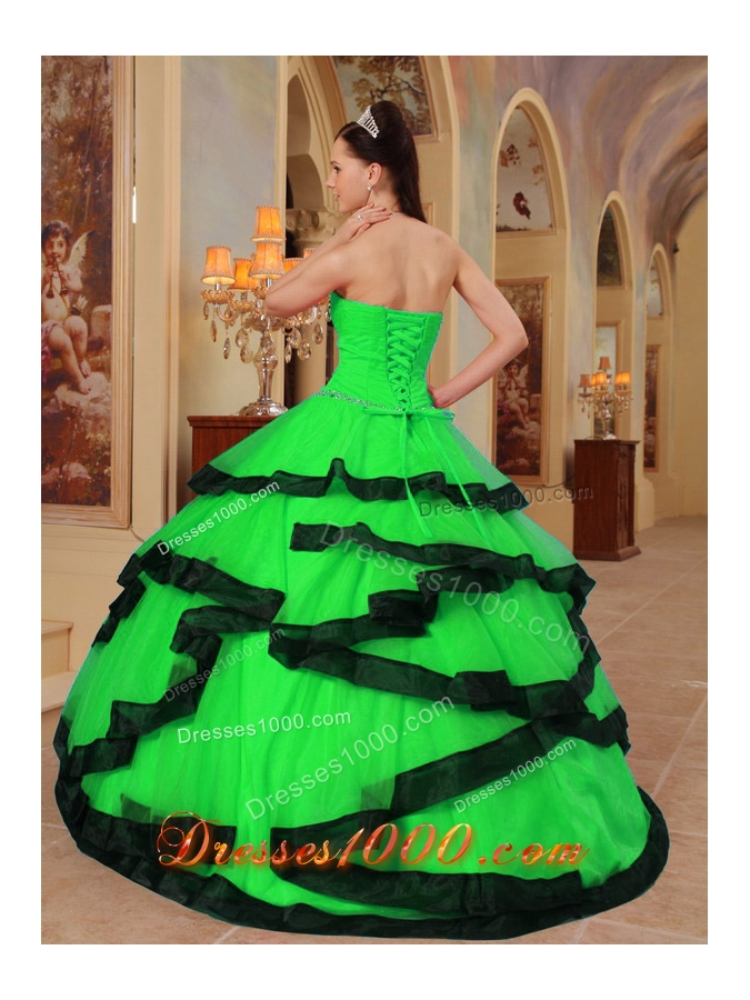 2014 Spring Ball Gown Strapless Organza Appliques Quinceanera Dresses