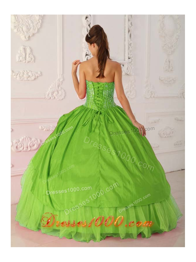 Ball Gown Strapless Beading Spring Green Quinceanera Dresses