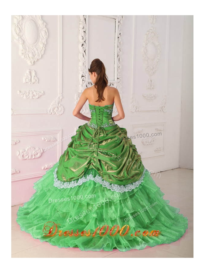 Beautiful Ball Gown Strapless Lace and Appliques Quinceanera Dresses with Brush Train