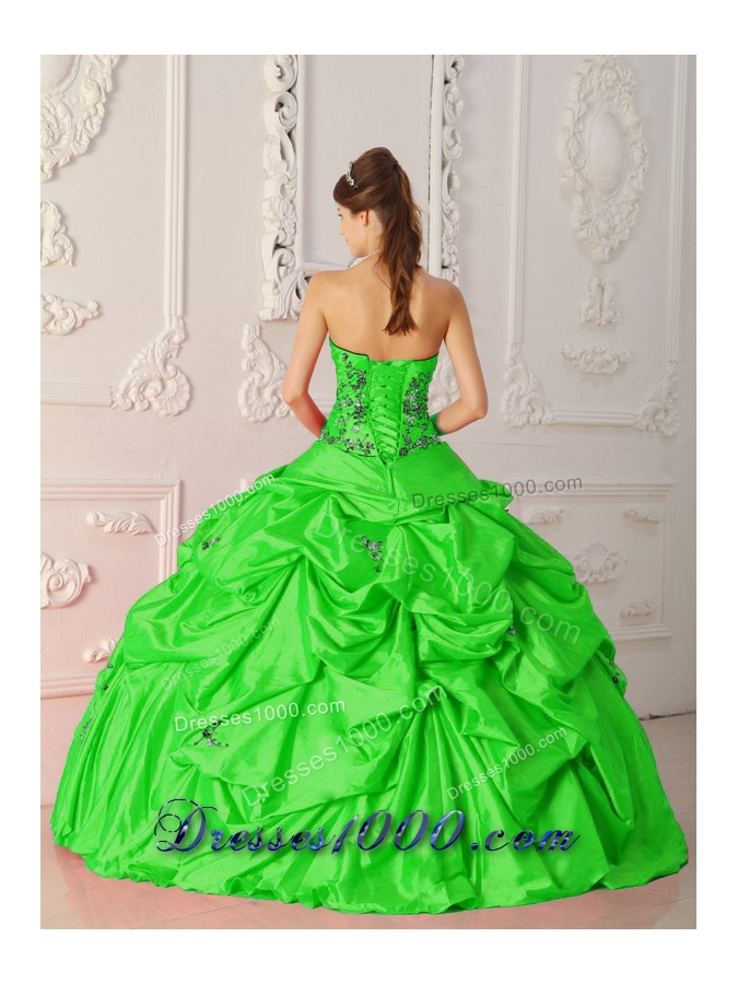 Cheap Ball Gown Strapless Taffeta Appliques Quinceanera Dresses