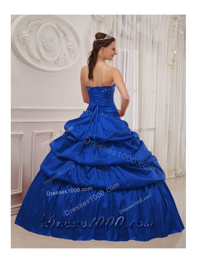 Classical Blue Puffy Strapless Ruffles Quinceanera Dresses
