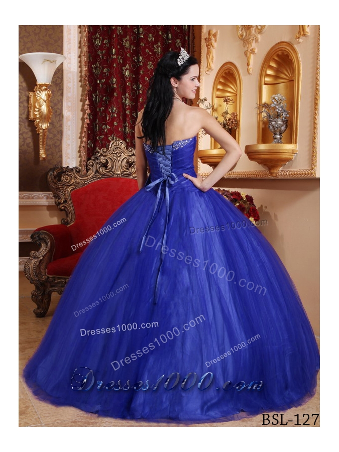 Lovely Blue Puffy Sweetheart 2014 Beading Quinceanera Dresses