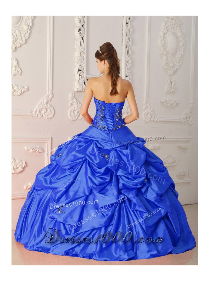Modest Blue Puffy Strapless for 2014 Appliques Quinceanera Dresses