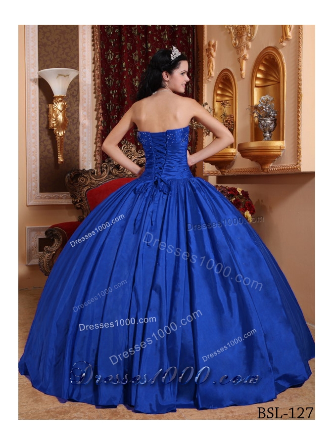 Perfect Blue Puffy Strapless 2014 Beading Quinceanera Dresses