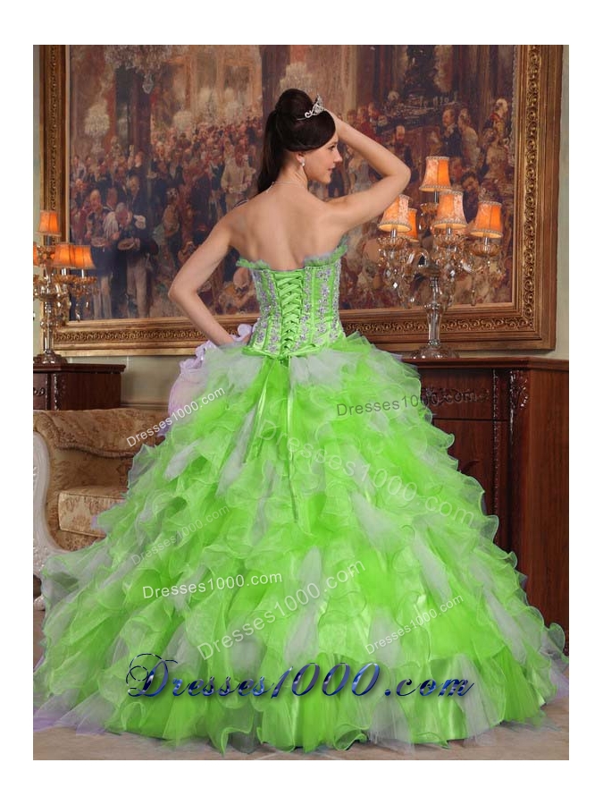 Puffy Strapless Appliques 2014 Spring Quinceanera Dresses