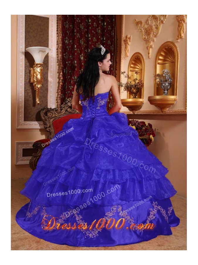 Romantic Blue Puffy Strapless Beading Quinceanera Dress for 2014