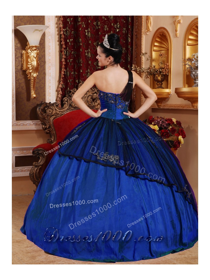 Royal Blue Puffy One Shoulder Beading and Appliques Quinceanera Gowns for 2014
