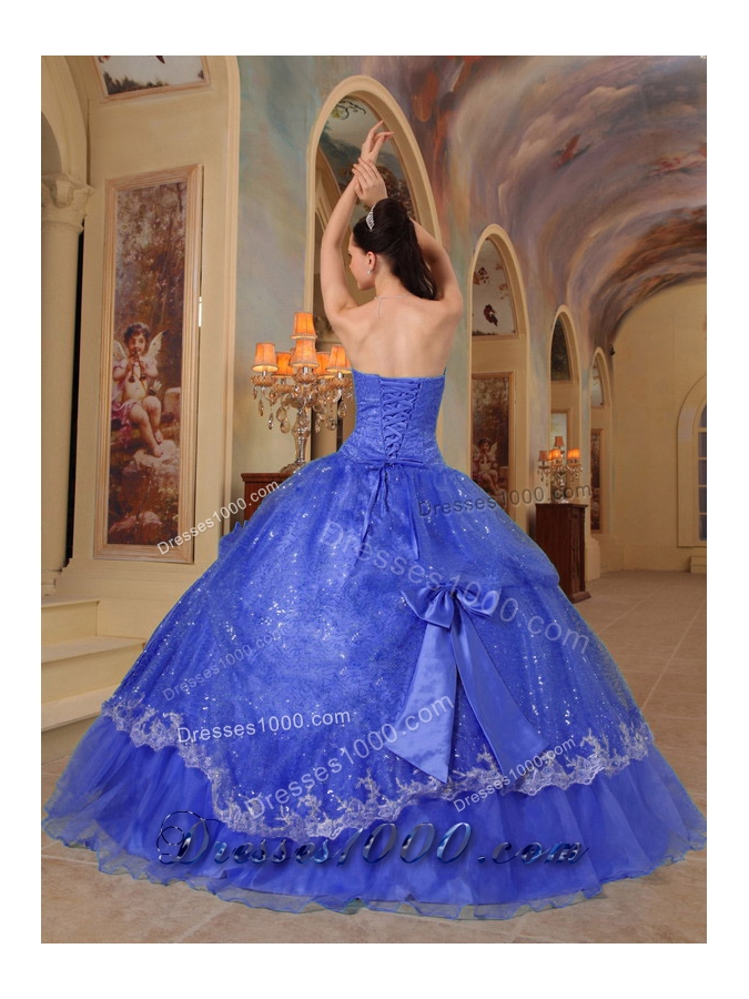 The Brand New Sequins Quinceanera Dresses in Blue Puffy with Bows