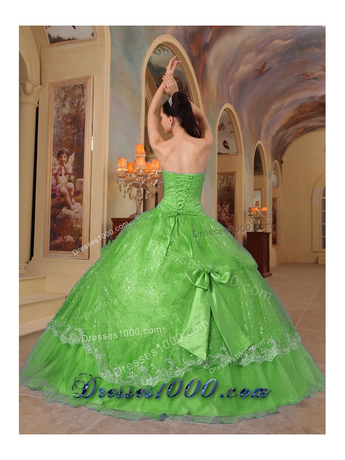 Unique Strapless Sequins and Organza Puffy Quinceanera Dresses with Bows