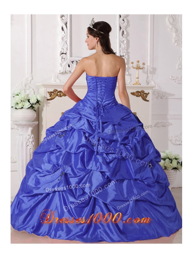 2014 Beautiful Blue Puffy Sweetheart Beading Quinceanera Dress with Pick-ups
