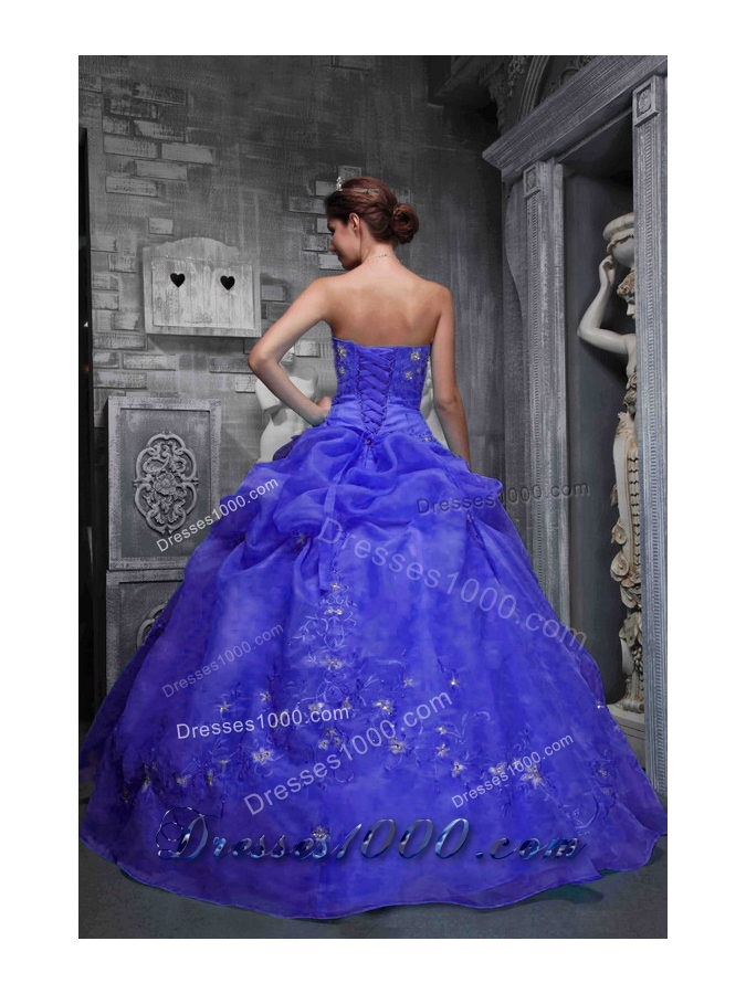 2014 Beautiful Strapless Appliques Blue Quinceanera Dresses