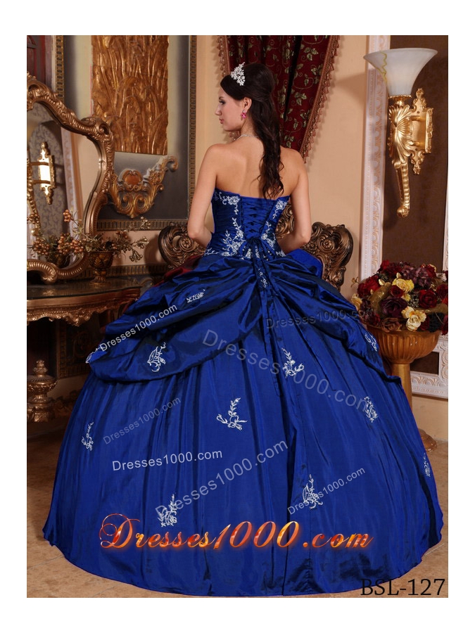 2014 Blue Puffy Sweetheart with Pivk-ups and Appliques Quinceanera Dress