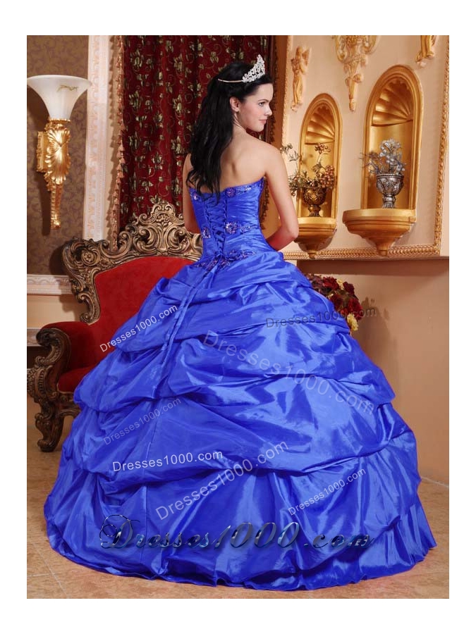 2014 Blue Sweetheart Appliques Quinceanera Dresses with Pick-ups