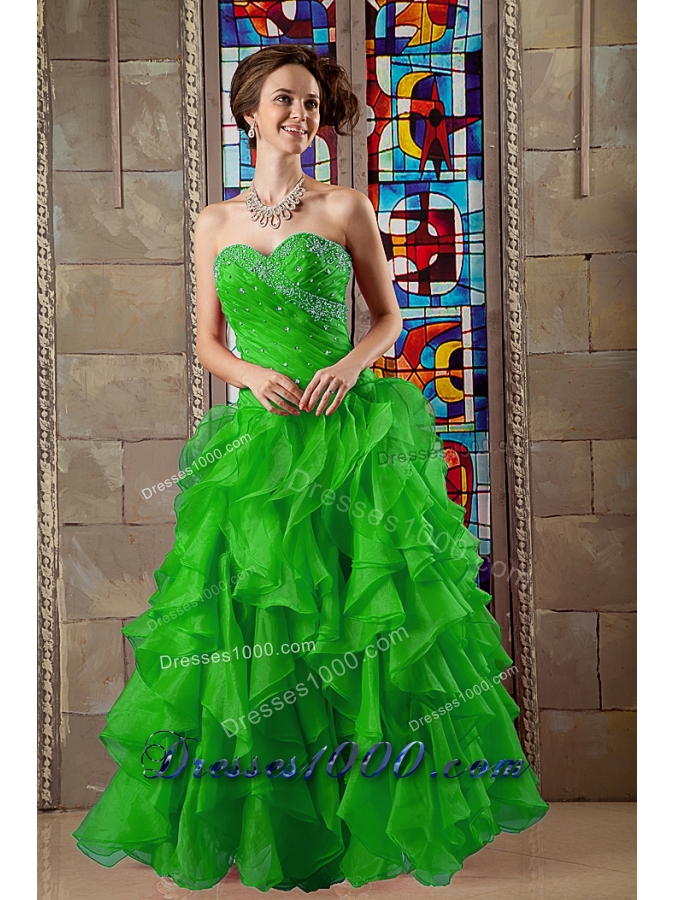 2014 Cute Sweetheart Organza Beading Sweet 16 Dresses