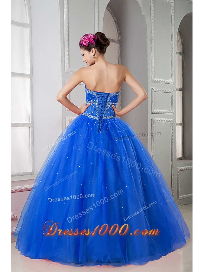 2014 Pretty Blue Puffy Sweetheart Beading Quinceanera Dresses