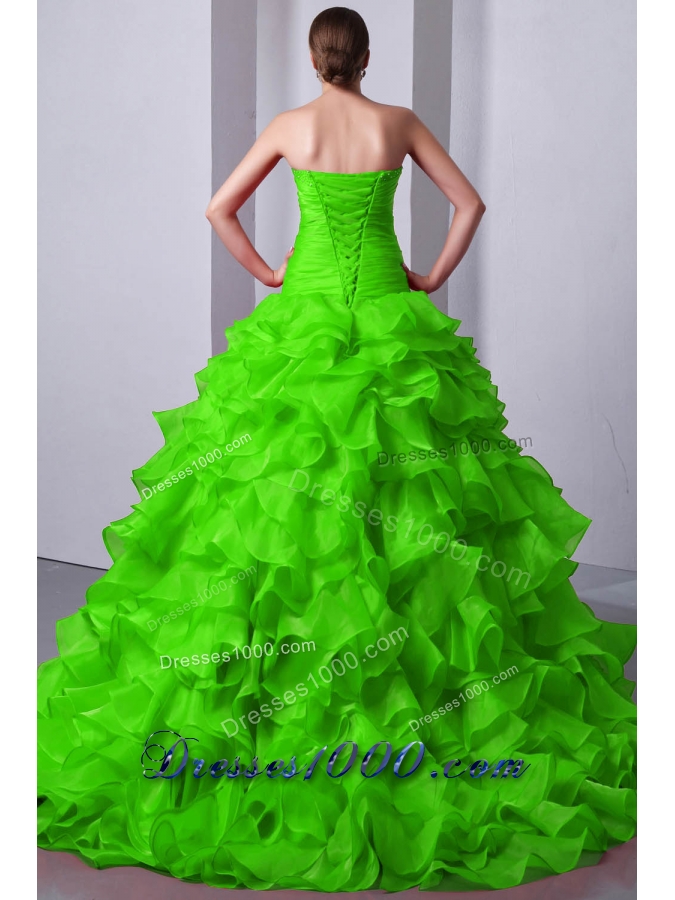 2014 Pretty Princess Sweetheart Beading and Ruffles Quinceanea Dresses in Spring Green