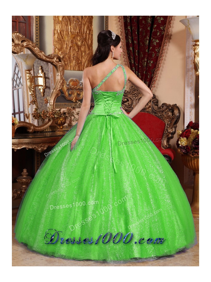 2014 Puffy Beading Quinceanera Dresses with One Shoulder