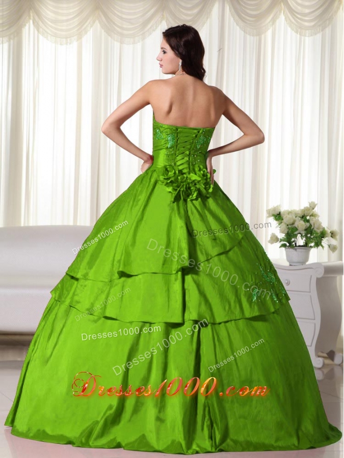 2014 Puffy Strapless Taffeta Long Quinceanera Dresses