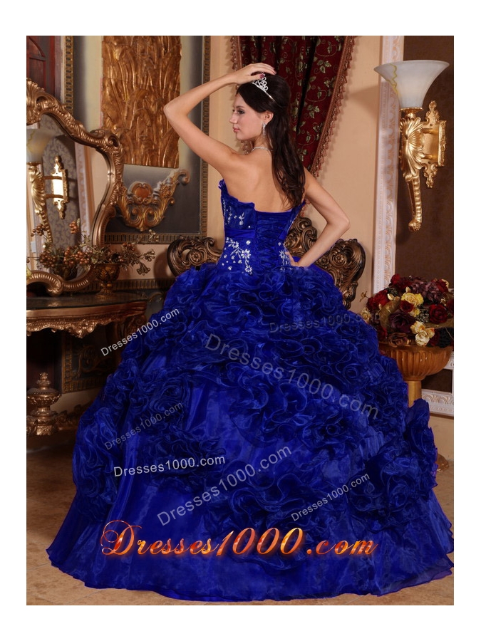 2014 Royal Blue Puffy Strapless with Appliques Quinceanera Dress