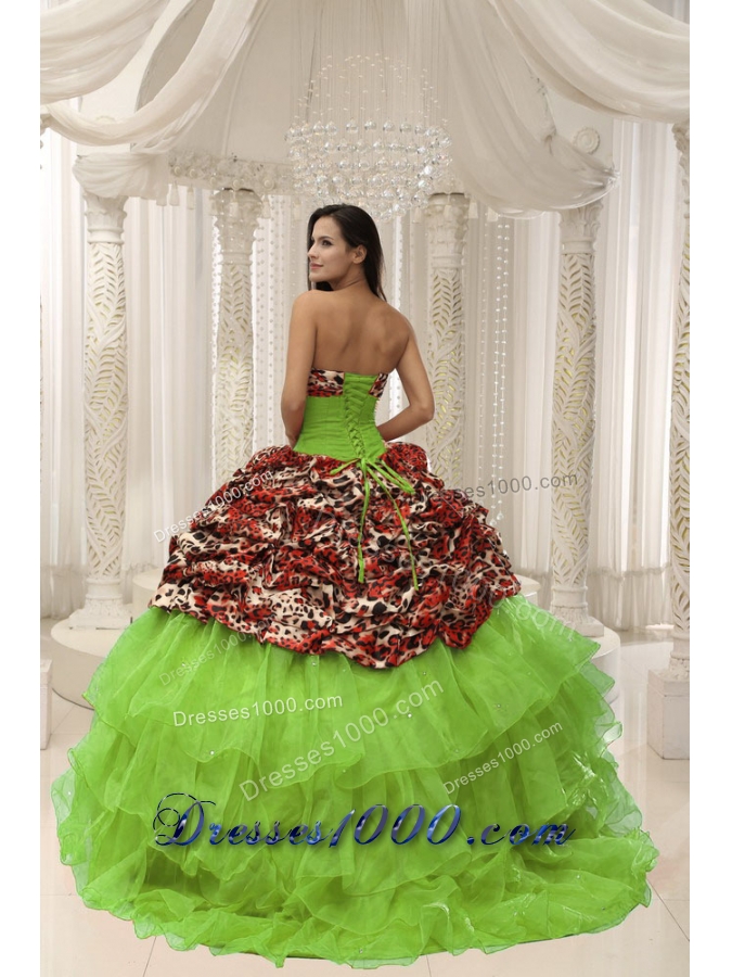 2014 Spring Strapless Leopard Quinceanera Gowns With Beading