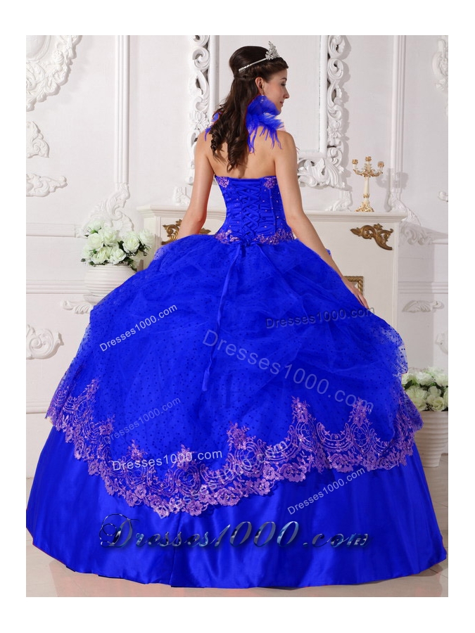 Affordable Royal Blue Halter Beading and Appliques 2014 Quinceanera Dresses