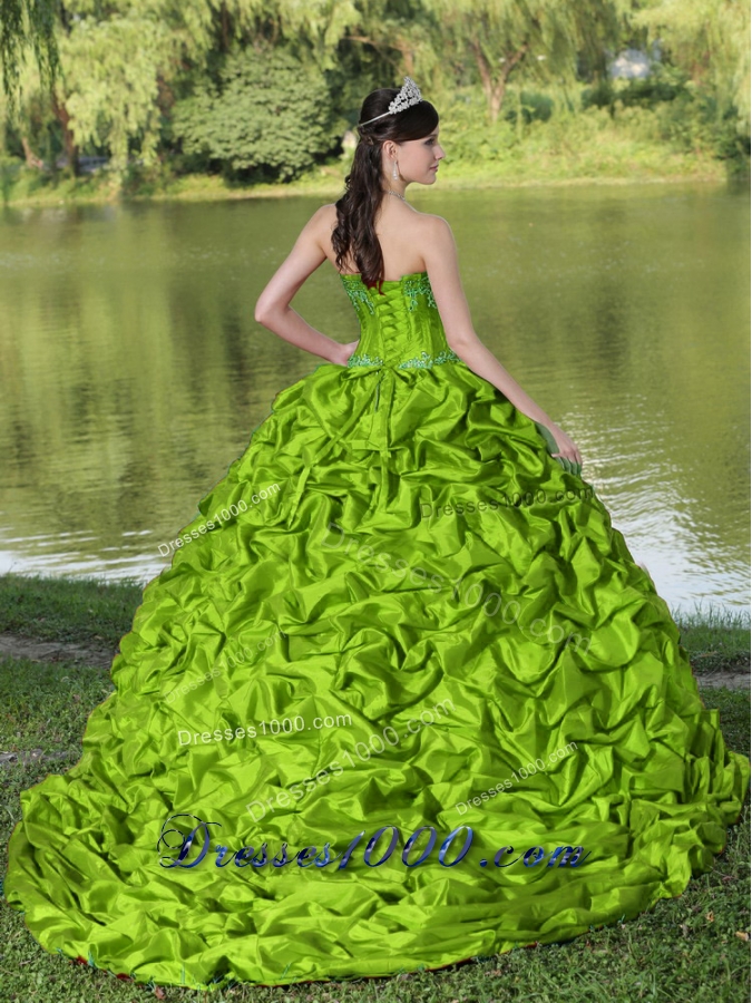Appliques and Pick-ups Exquisite Quinceanera Dresses with Brush Train