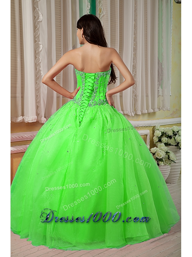 Ball Gown Sweetheart Beading Long Quinceanera Gowns in Spring Green