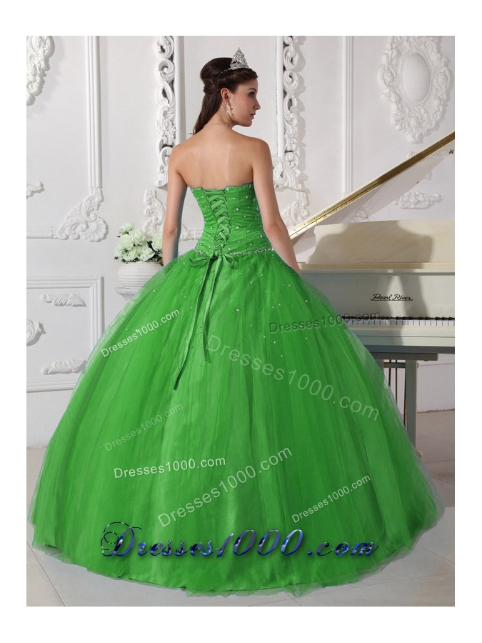 Elegant Strapless Beading and Ruching Quinceanera Gown for 2014