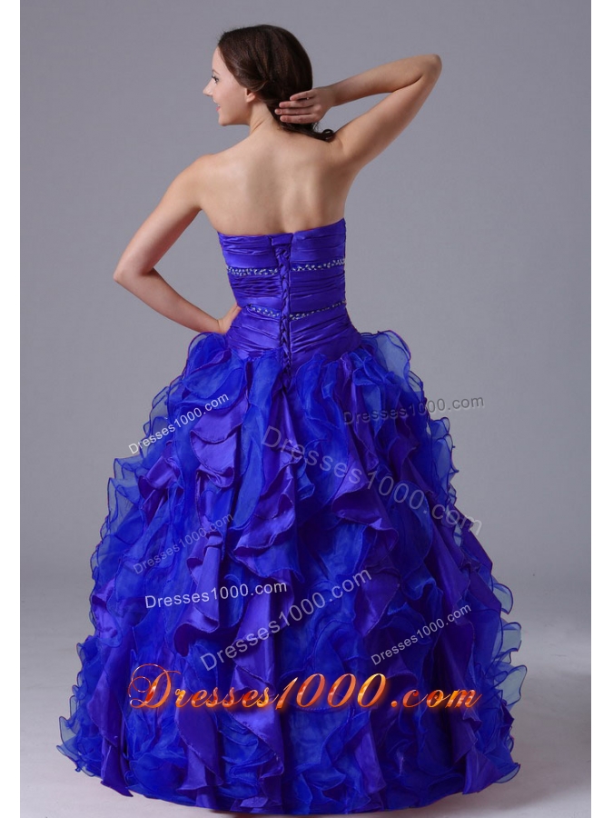 Puffy Blue Beaded Decorate Quinceanera Dresses With Ruching 2014