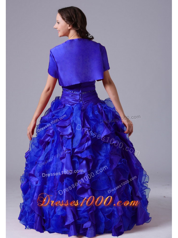 Puffy Blue Beaded Decorate Quinceanera Dresses With Ruching 2014